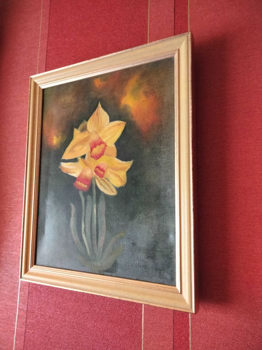 Obraz olejny ręcznie malowany Narcyz,żąkile, Kwiaty + rama