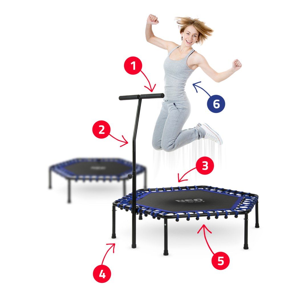 Trampolina fitness z uchwytem 127 cm Neo-  - sześciokątna niebieska