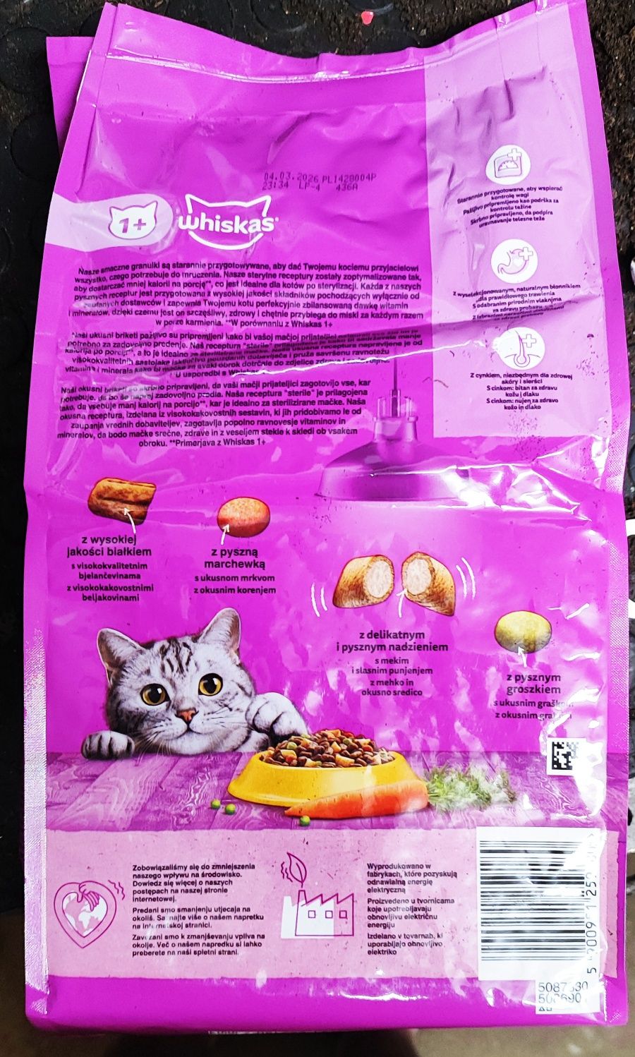 Karma sucha dla kotów kota Whiskas sterile 1.4