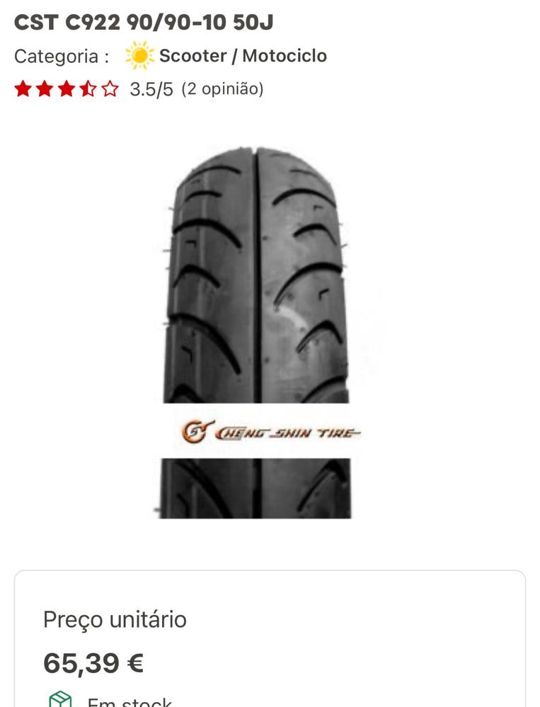 Vendo Pneus CST C922 90/90-10 50J