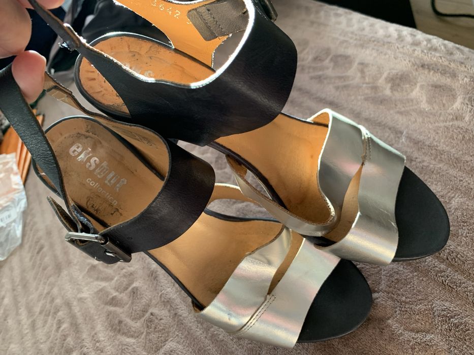 Sandaly granatowe srebrne Eksbut 37,5 skora