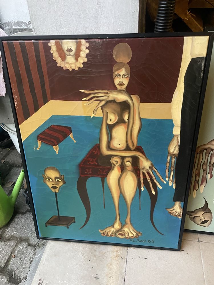 3 quadros com pintura a oleo