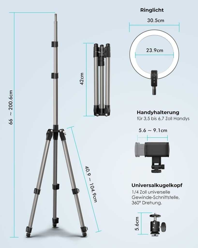 Viozon Lampa pierścieniowa 12" ze statywem i pilotem YouTube TikTok