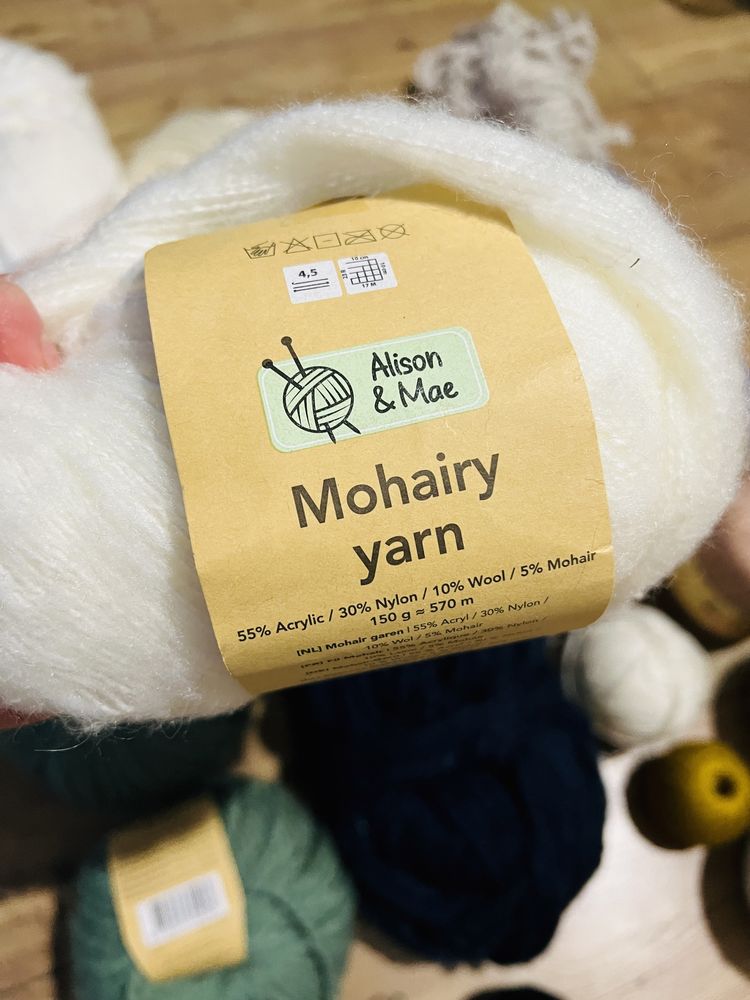 Zestaw włóczek wełnianych moher szydełko kordonek
