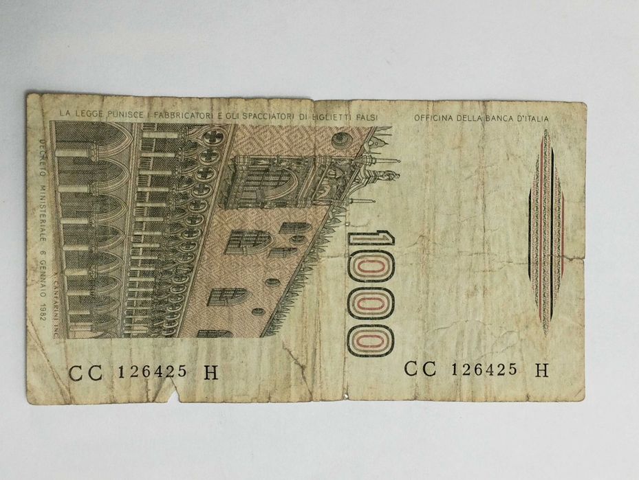 Sprzedam banknot Włochy 1000 lirów 1982r.