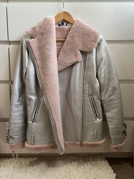 Blusao biker prateado e rosa dupla face