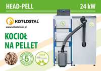 Kocioł na pellet HEAD-PELL moc 24 kW z podajnikiem pelletu z przodu