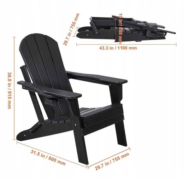 VEVOR Krzesło Adirondack Plastikowe Zestaw 2 szt Składane