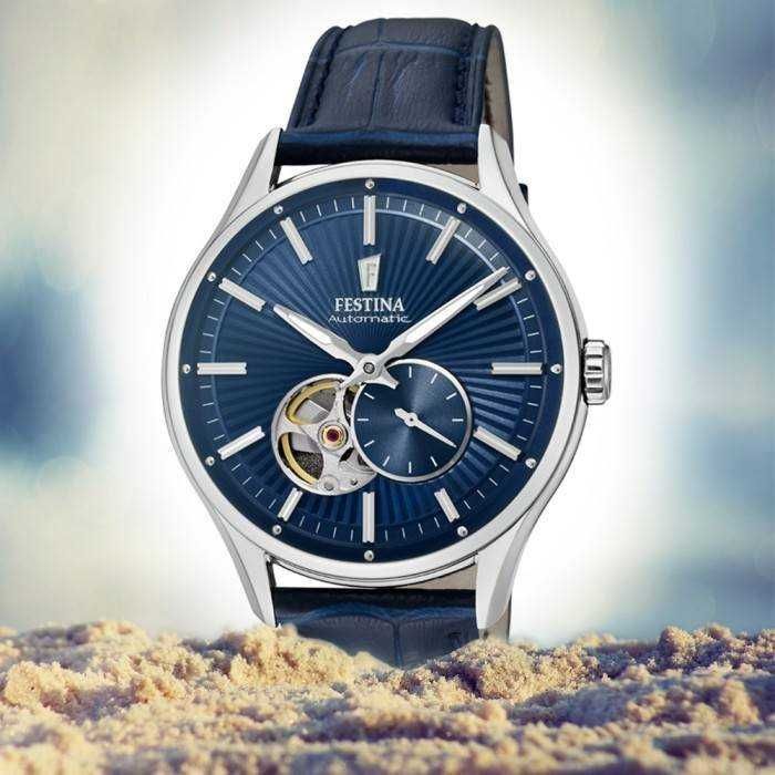 relógio FESTINA AUTOMÁTICO com correia azul de couro para  HOMEM.