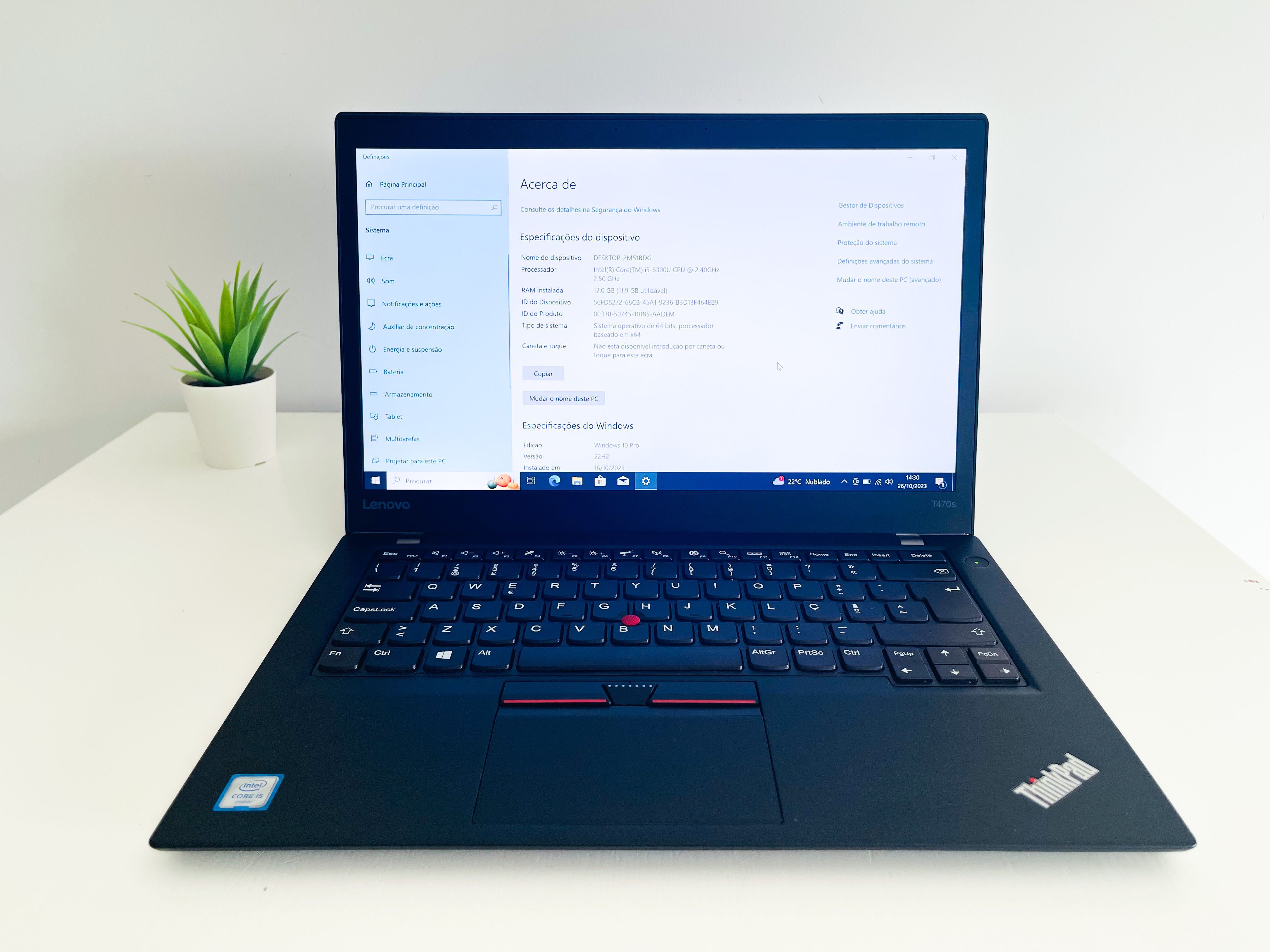 Portátil Lenovo T470S (i5 6ª Geração c/ 12GB RAM) - 1 Ano de Garantia