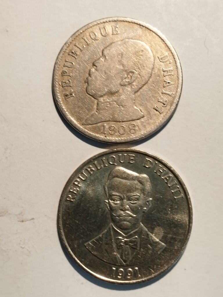 Moedas de 50 Centimes 1908 e 1991 do Haiti