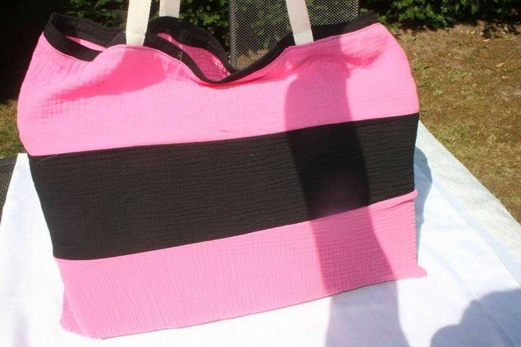 duża torba pink muślin letnia shopper na ramię czarna różowa 51*41cm