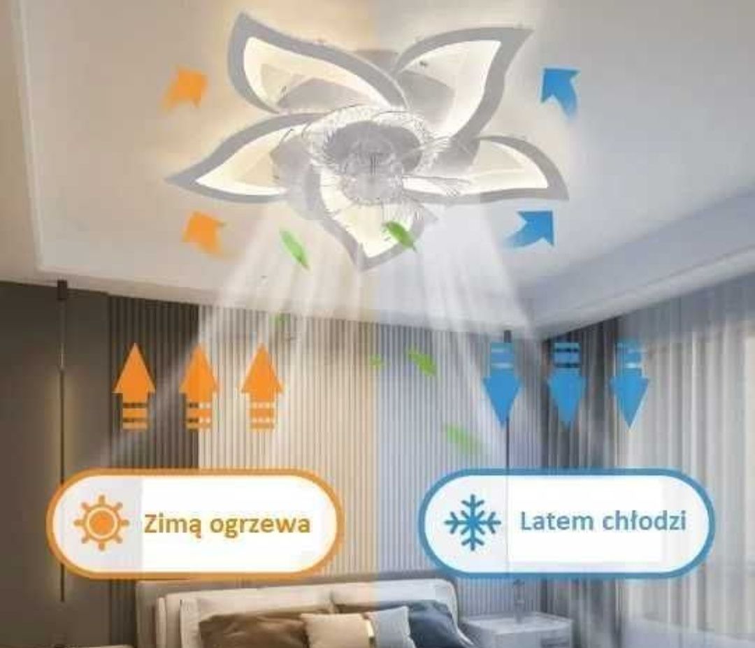 Kwiat Lotosu Żyrandol LED z wiatrakiem 50W + Pilot +wysyłka 24h