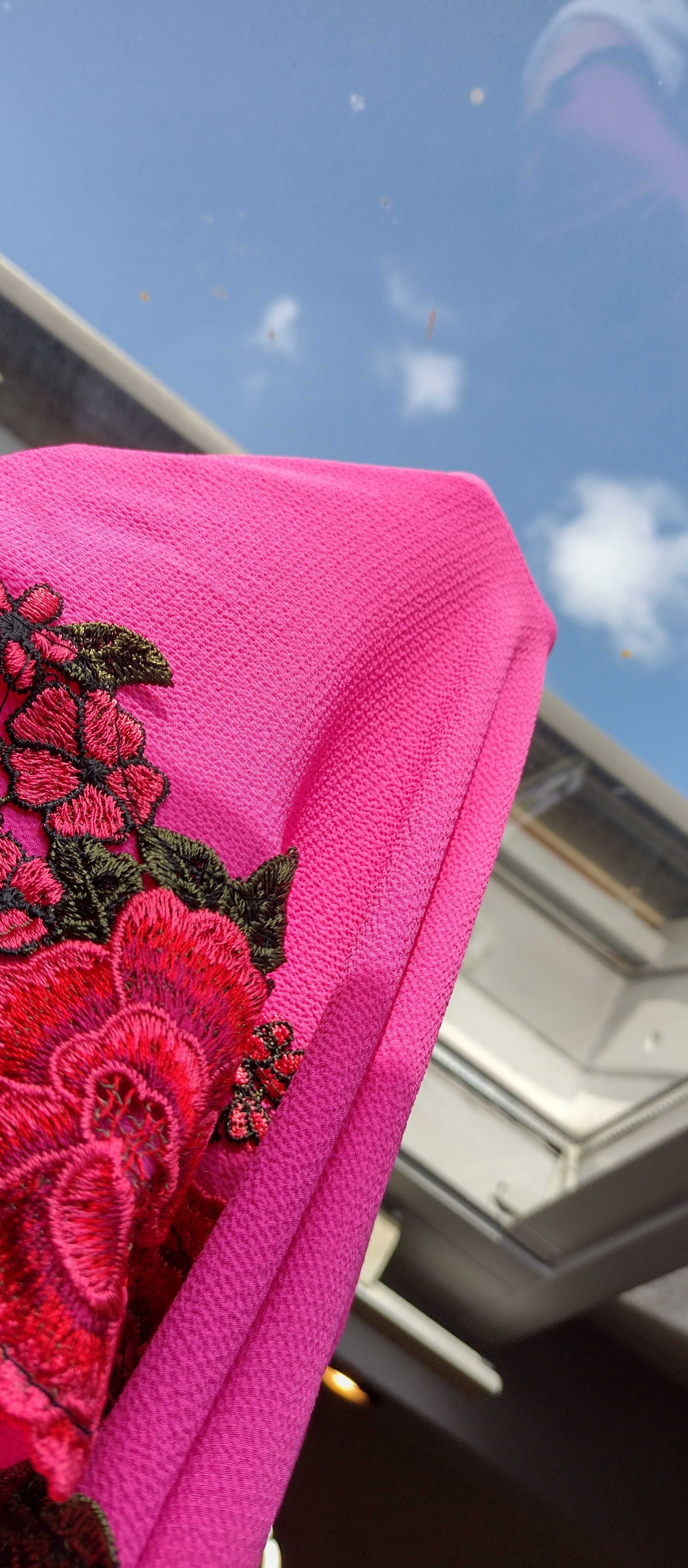 różowa zwiewna tunika bluzka bluzeczka rękaw 3/4 dzwon oversize S-XL