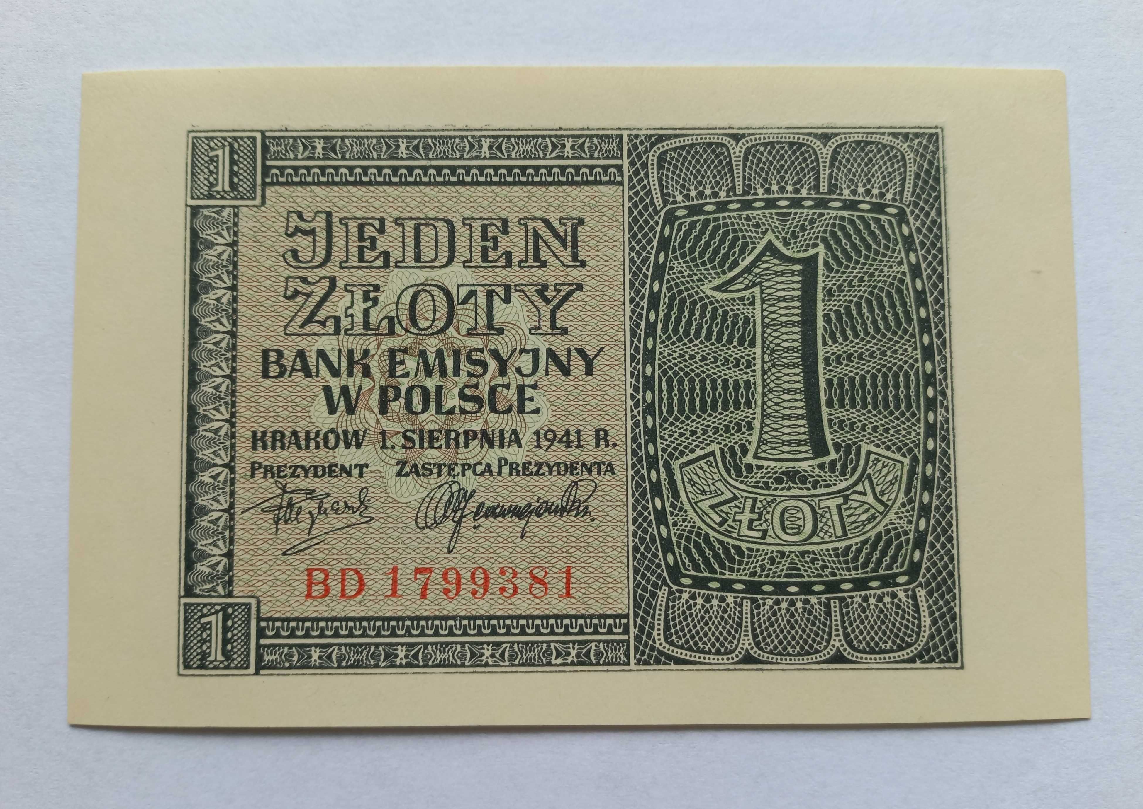 Banknot Polska - 1 zł  1941 rok.  UNC.