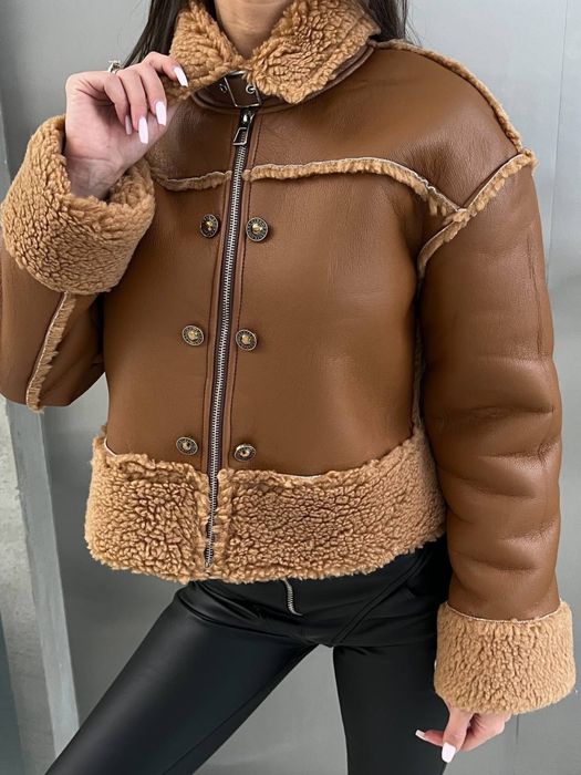 Вкорочена трендова дублянка, люкс якість, автоледі | Женская дубленка