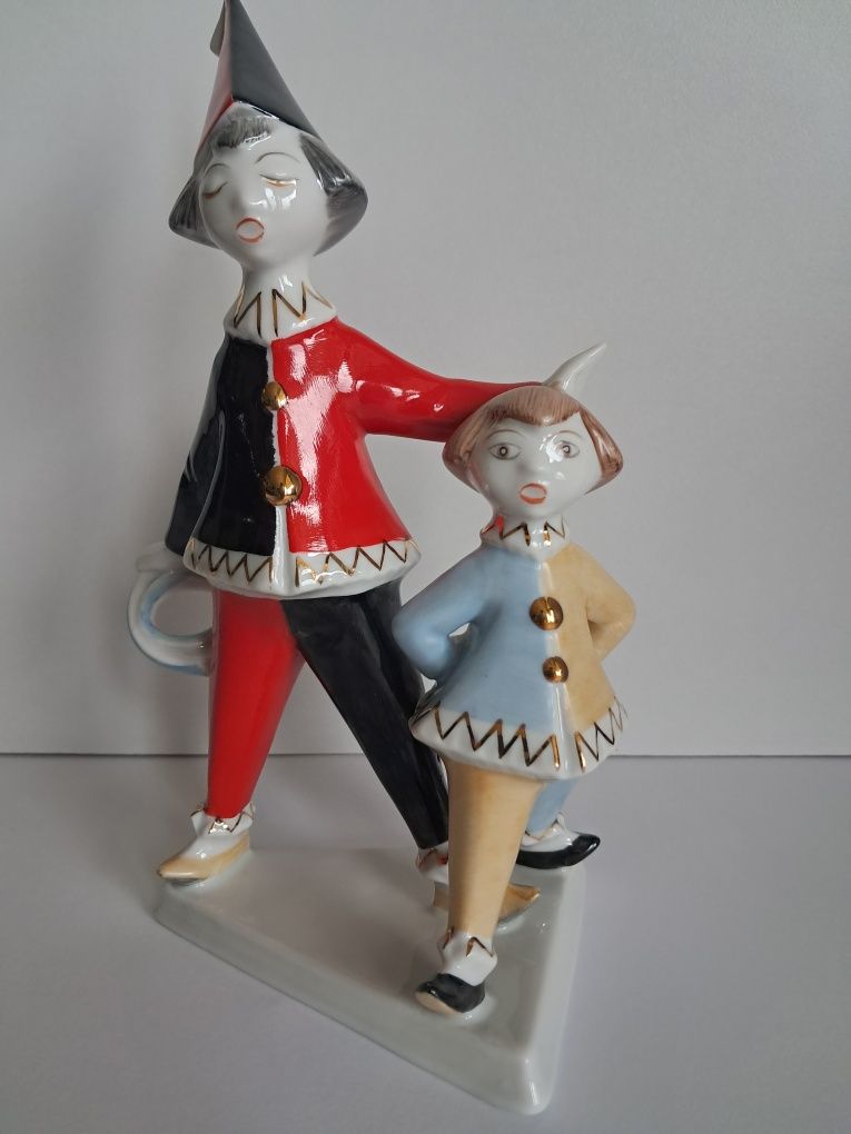 HOLLOHAZA Klauny art deco figurka porcelanowa vintage