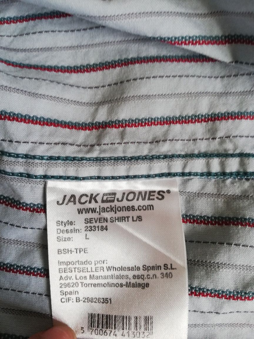 100% bawełna koszula jack&jones paski prążki błękitna długi rekaw