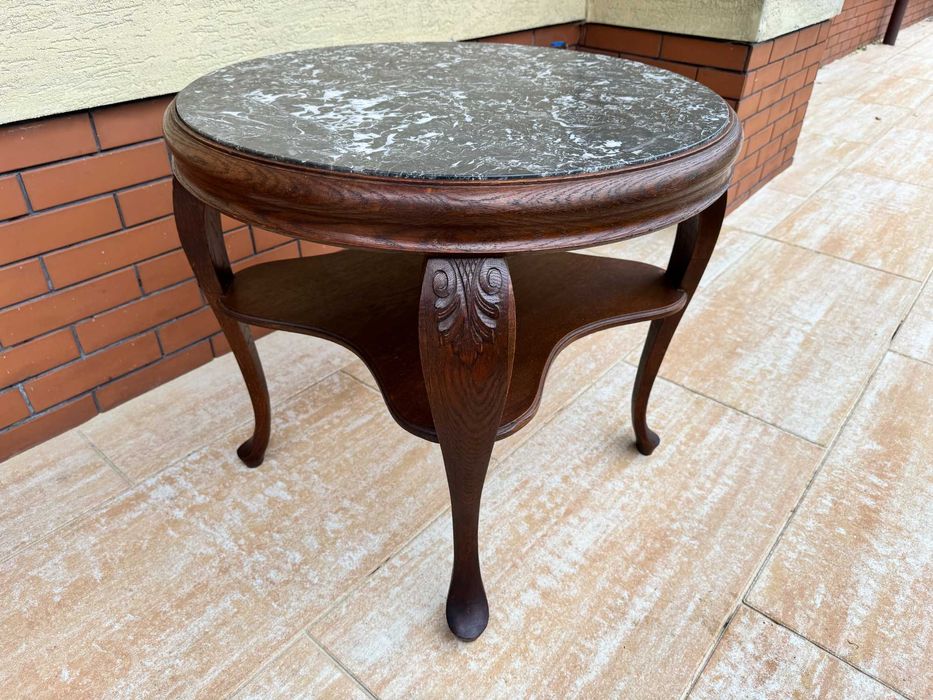 Stolik z kamiennym blatem stylowy kawowy okrągły Ludwikowy stół ława