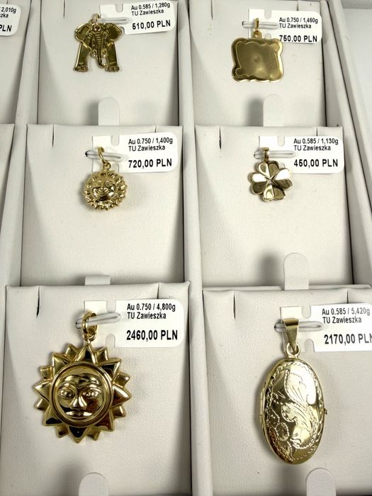 Złota zawieszka z turkusem