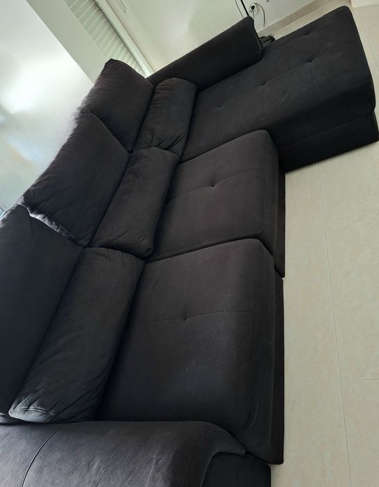 Sofá Preto 4 Lugares Chaise Longue BENSON