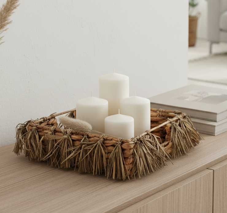 Kosz dekoracyjny z hiacyntu wodnego i rafii - naturalny styl boho