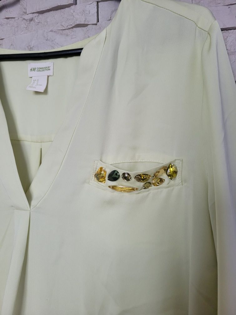 Nowa luźna lekka koszula dekolt V z kamykami tył dłuższy H&M XL