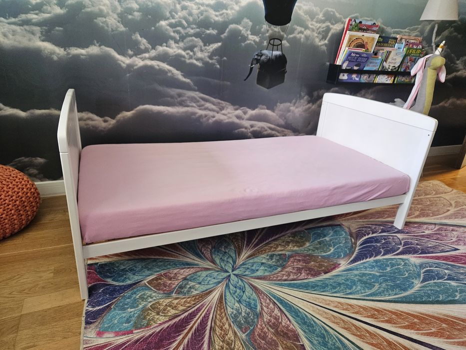 Łóżko łóżeczko dziecięce tapczan 2w1 drewniane białe materac 140x70