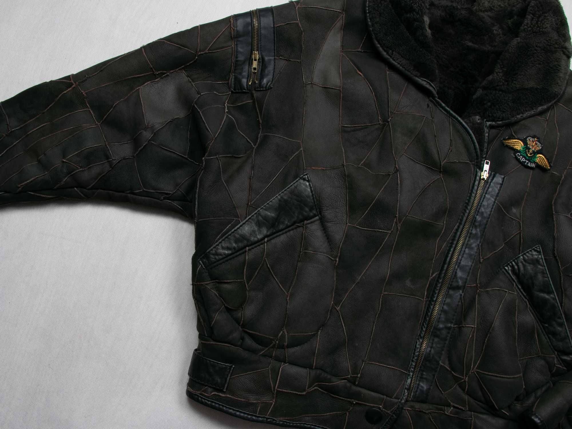 Kurtka skórzana pilotka patchwork jacket vintage L