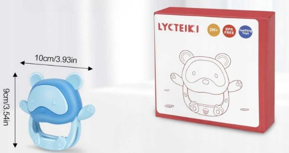 Gryzak Silikonowy dla Niemowląt z Uchwytem, Kształt Misia od 3 m-ca.
