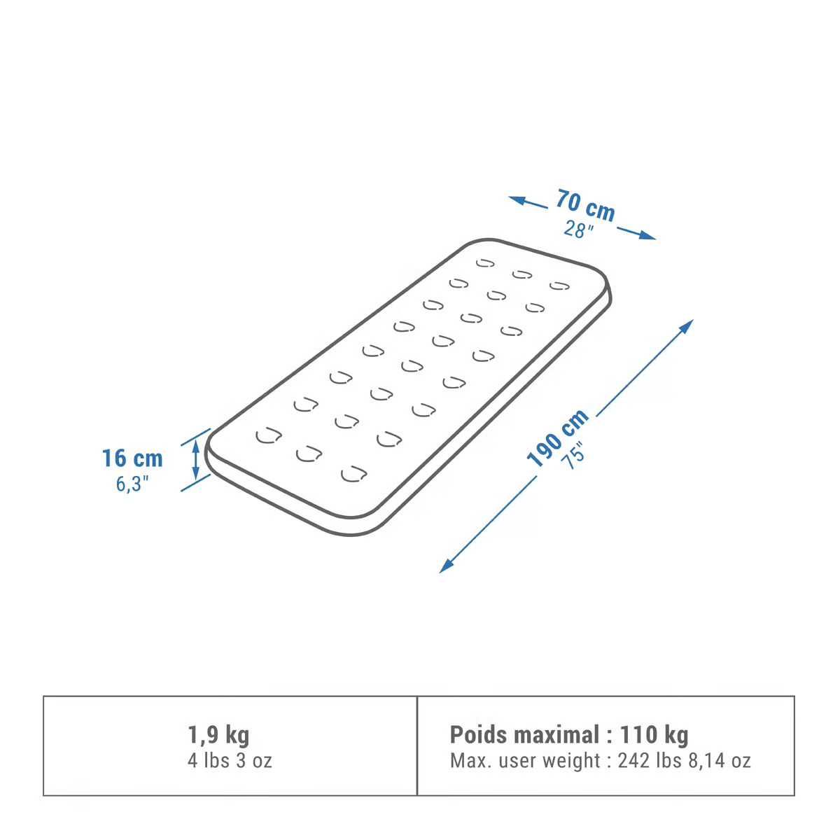 Colchão insuflável/inflável 1 pessoa QUECHUA