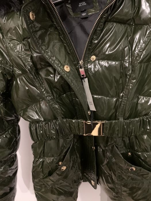 River Island nowa kurtka lakierowana kaptur 36 khaki