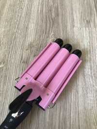 Тройная плойка для завивки волос розового цвета Gemei GM-1956
