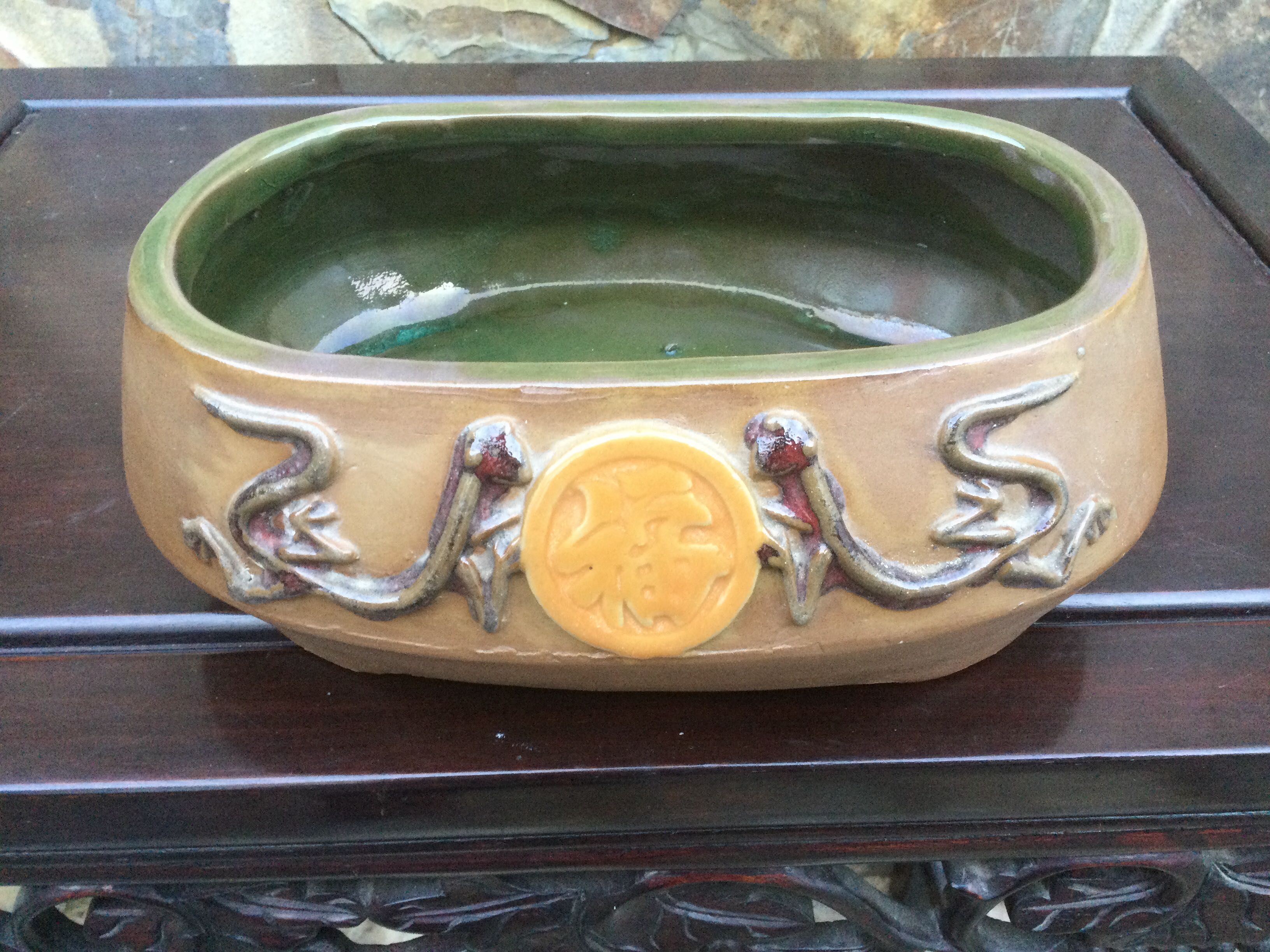 Taça cerâmica Shiwan Chinesa séc XIX Marcada  23 cm