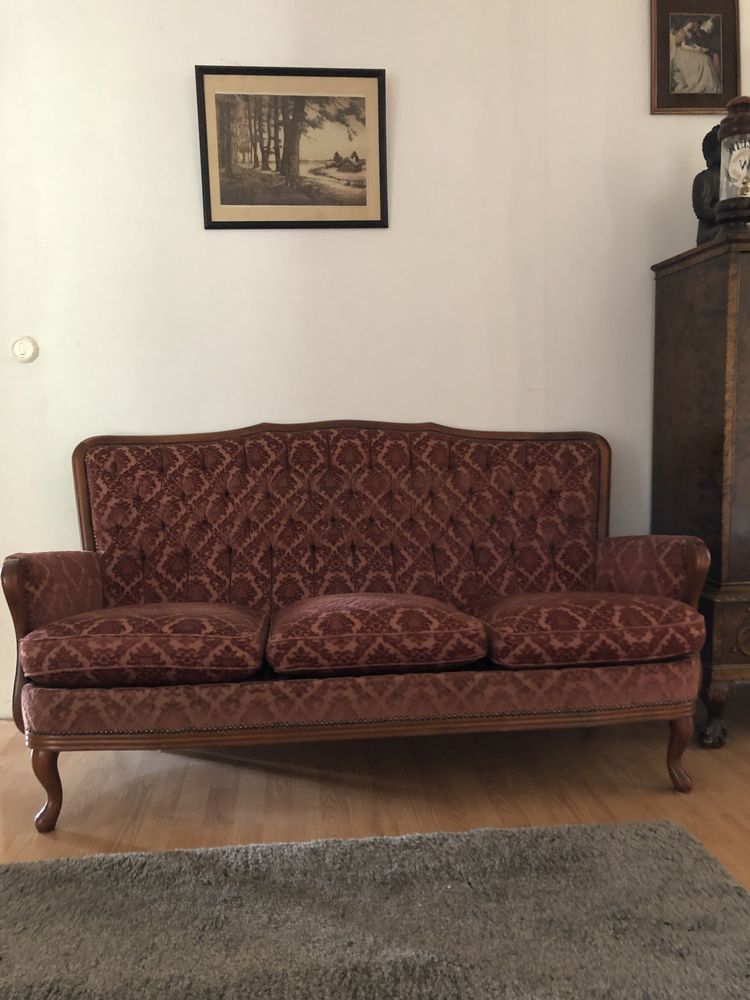 Klasyczna Sofa / Kanapa stylowa, czerwony aksamit
