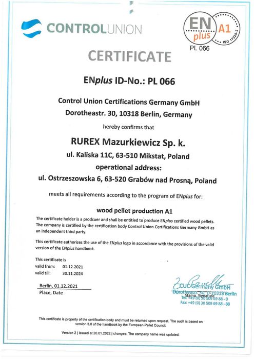 Pelet RUREX Certyfikowany A1 EN+ 6 mm