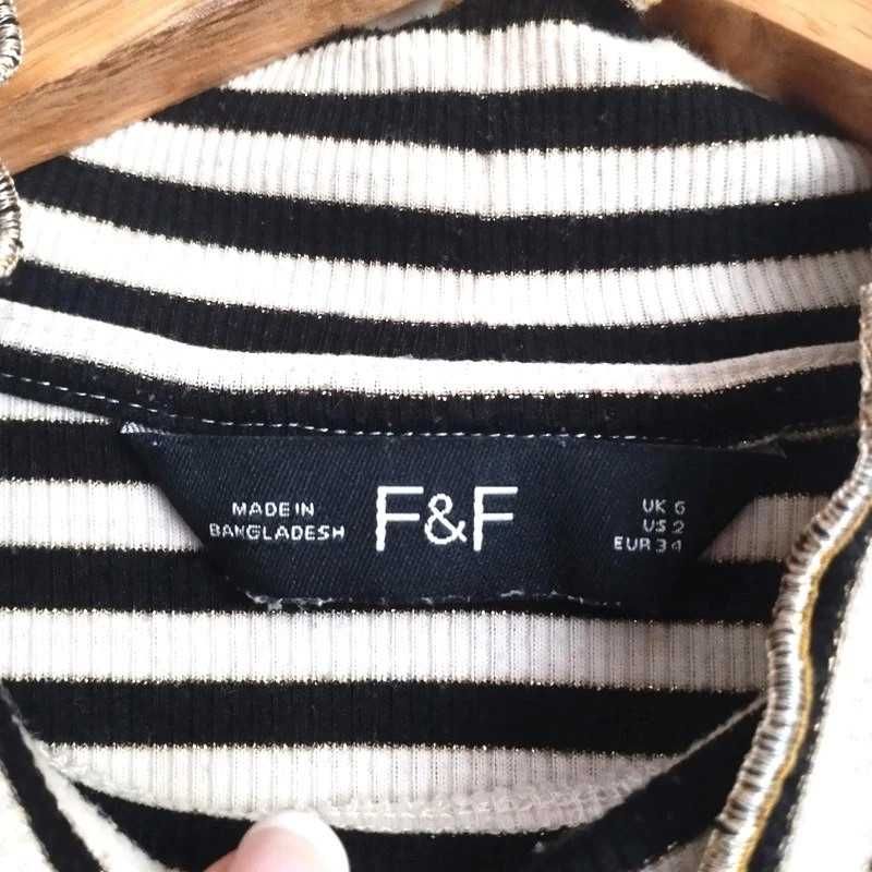W paski półgolf longsleeve w prążki dopasowany z golfem ze złotą nitką