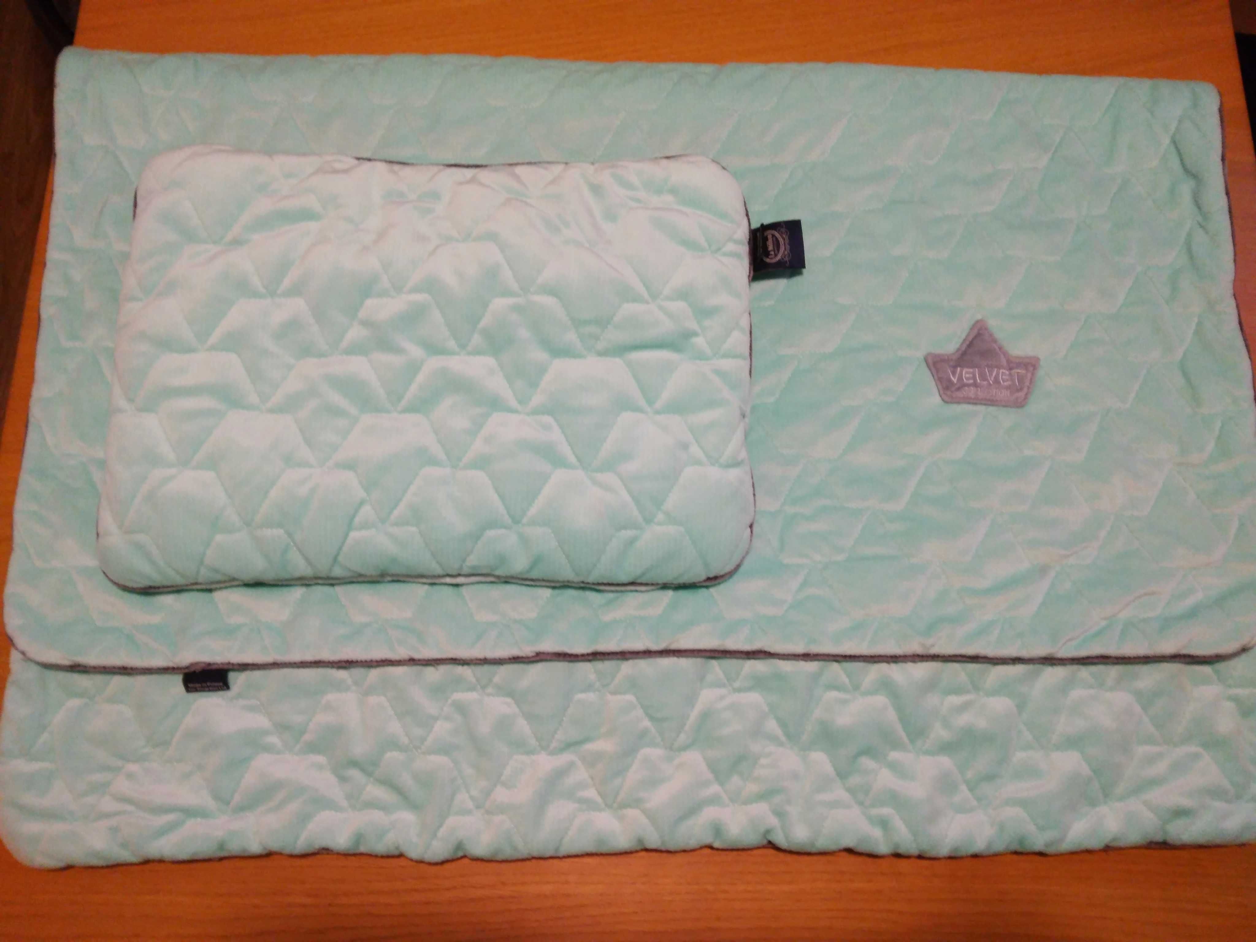 Komplet Pościeli La Milou Velvet Collection Blanket & Mid Pillow Mint