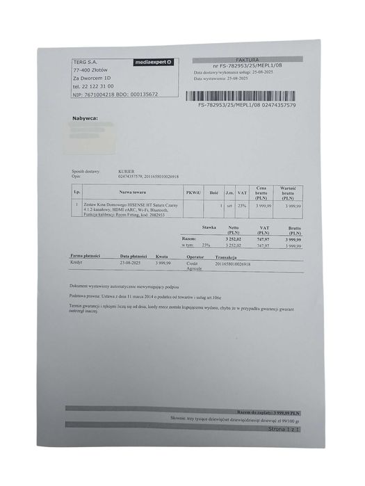 Kino domowe HISENSE HT Saturn JAK NOWE! GWARANCJA DO 25.08.2027R
