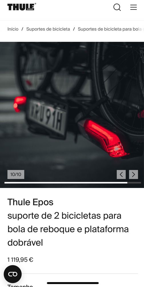 Thule Epos suporte de 2 bicicletas para bola de reboque  dobrável