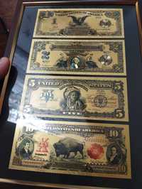 Картина-колаж з банкнот 1, 2, 5 та 10 доларів зразка 1898-1901 року.