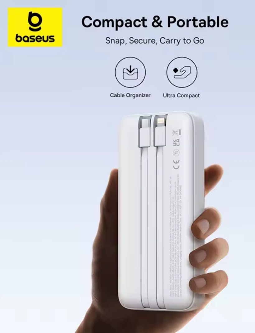 Power Bank Baseus Lipow Dual-Cable de 20000mAh C/Display Digital-Novo