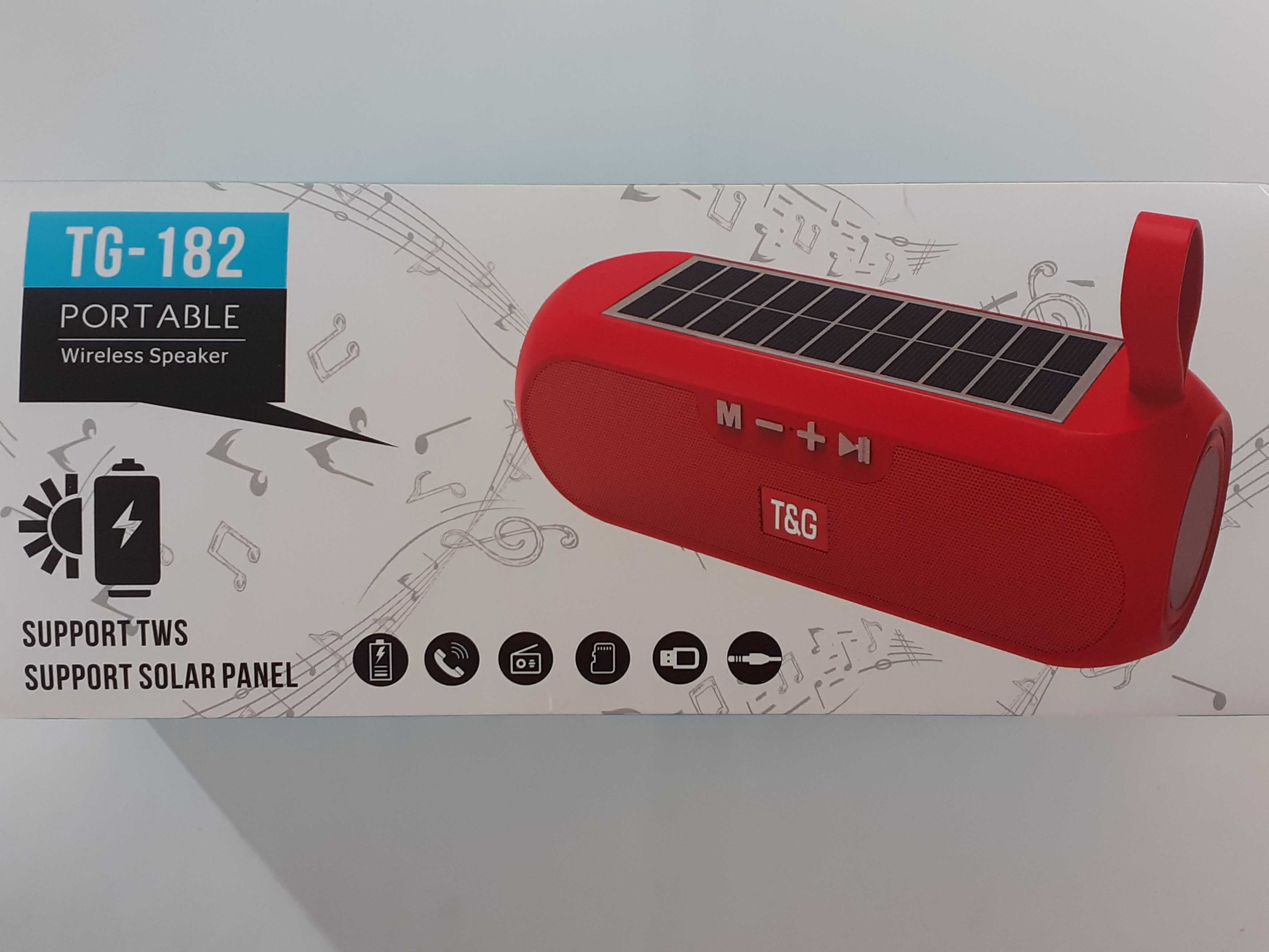 Coluna Bluetooth T&G com leitor cartões, FM e painel solar