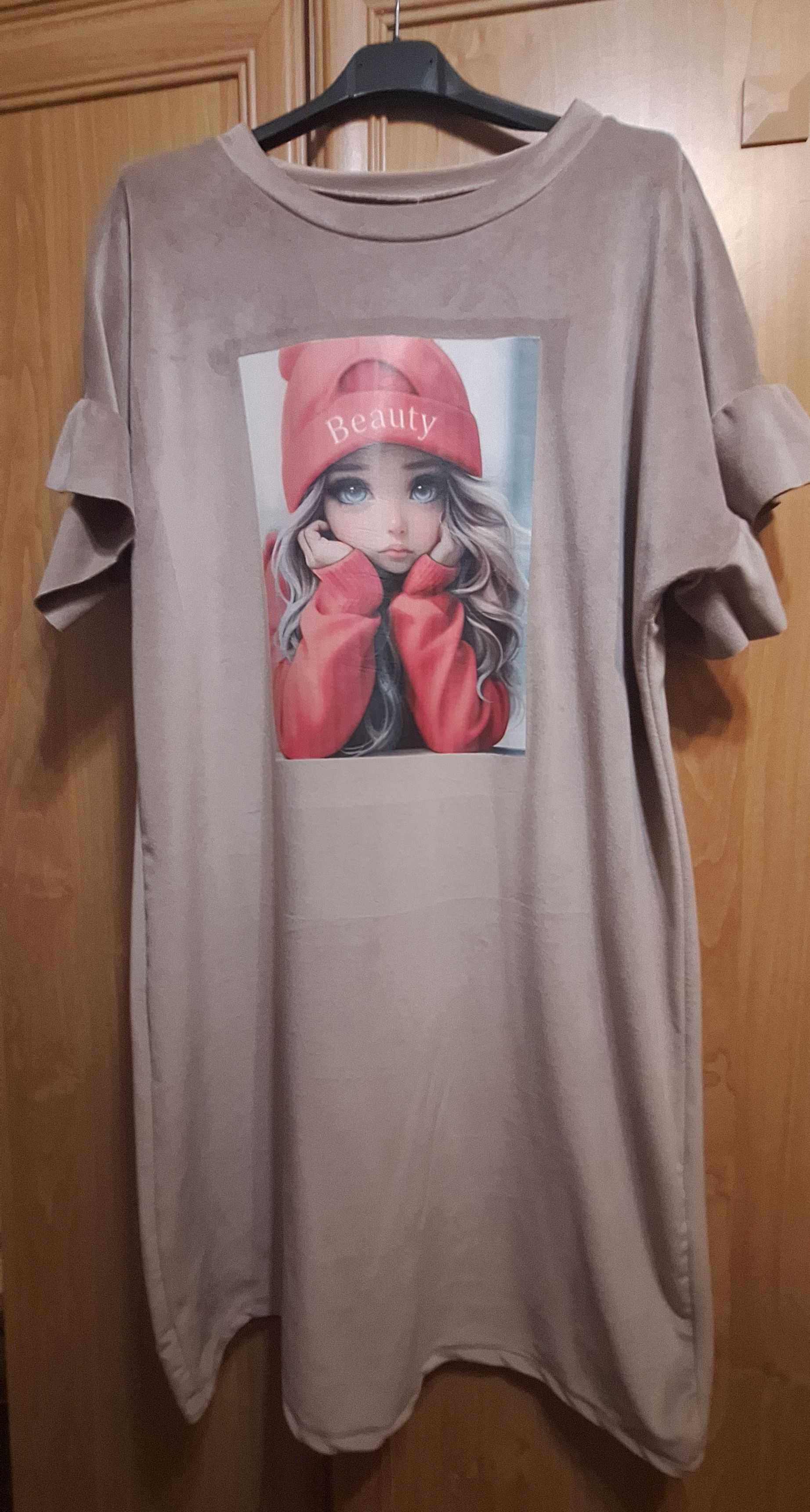 Sukienka z weluru kolor fango roz. XL