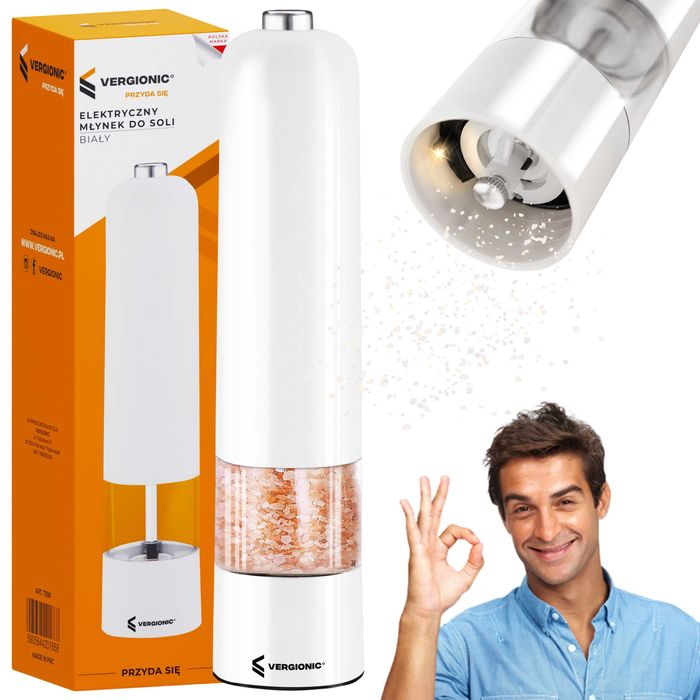 Elektryczny młynek do soli i pieprzu biały VERGIONIC