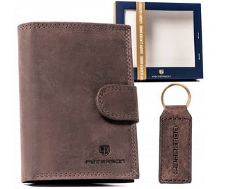 zestaw prezentowy: skórzany portfel męski i brelok brązowy - peterson