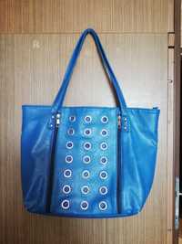 Duża niebieska damska modna torebka A4