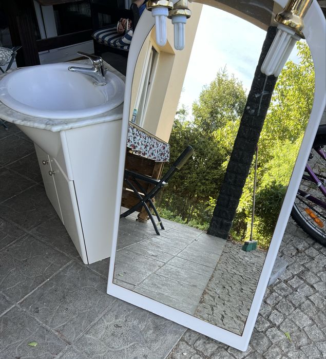 Szafka lazienkowa marmurowy blat i lustro zestaw