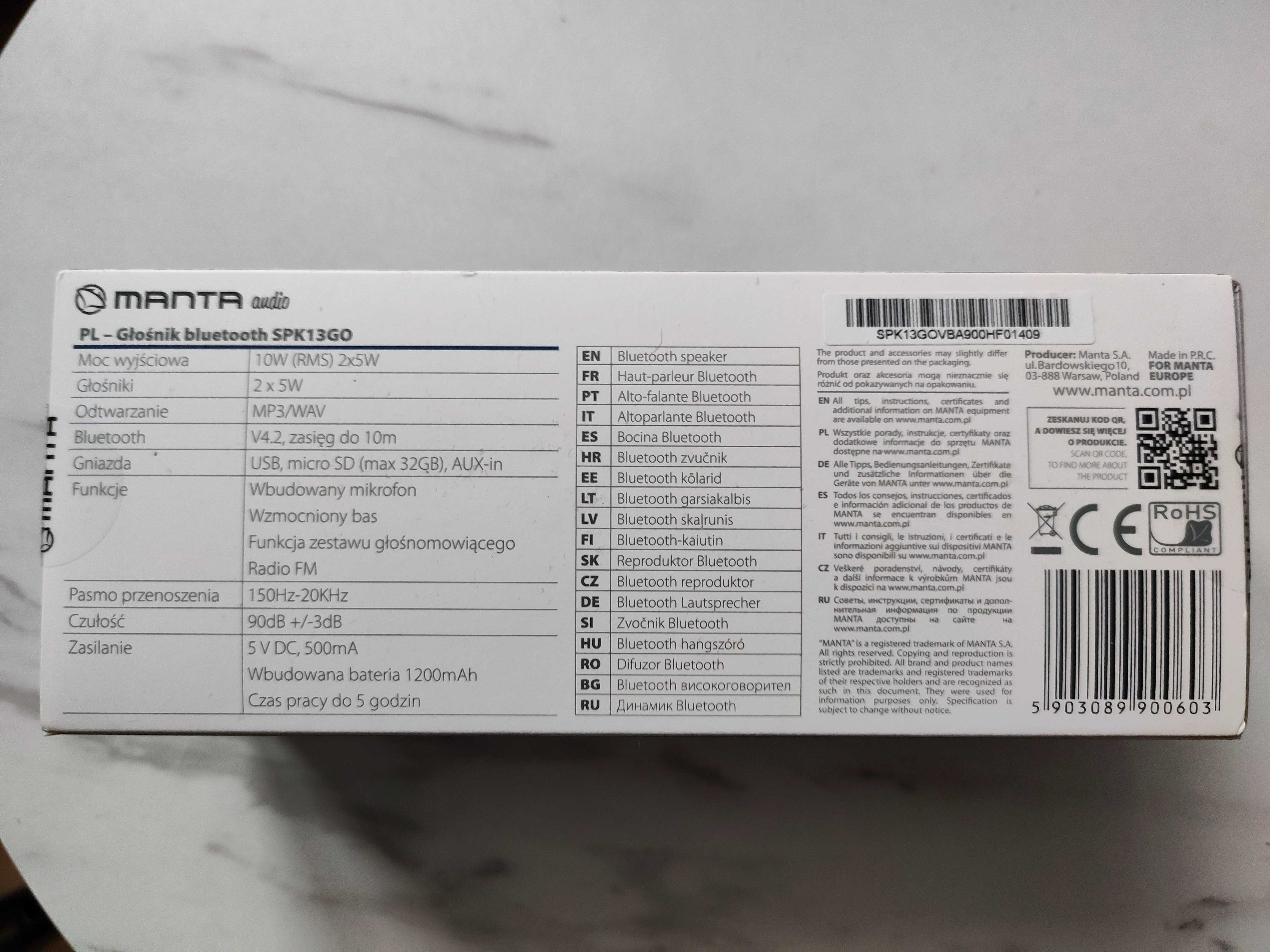 Głośnik przenośny bluetooth Manta SPK13GO
