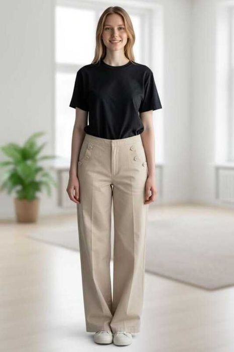 Котоновые широкие брюки плаццо бежевые Maine New England